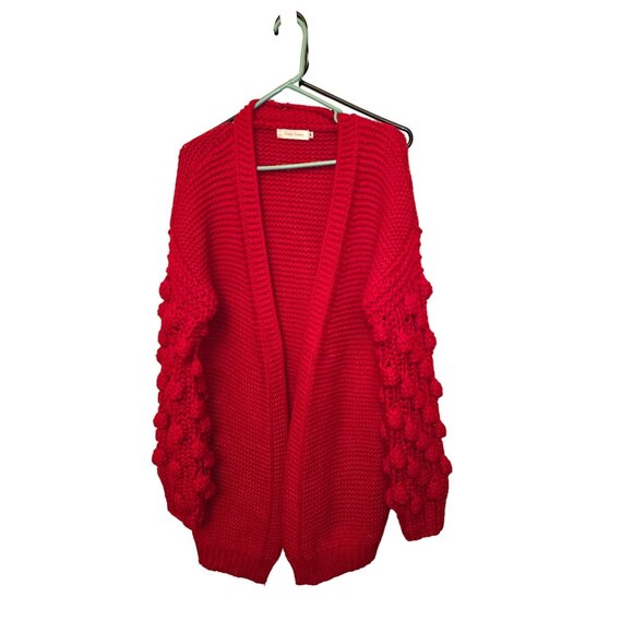 Simply Couture Red Knit Cardigan With Bubble Sleeves - Size M - Picture 3 of 5